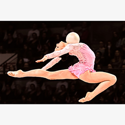 A gymnast mid-routine